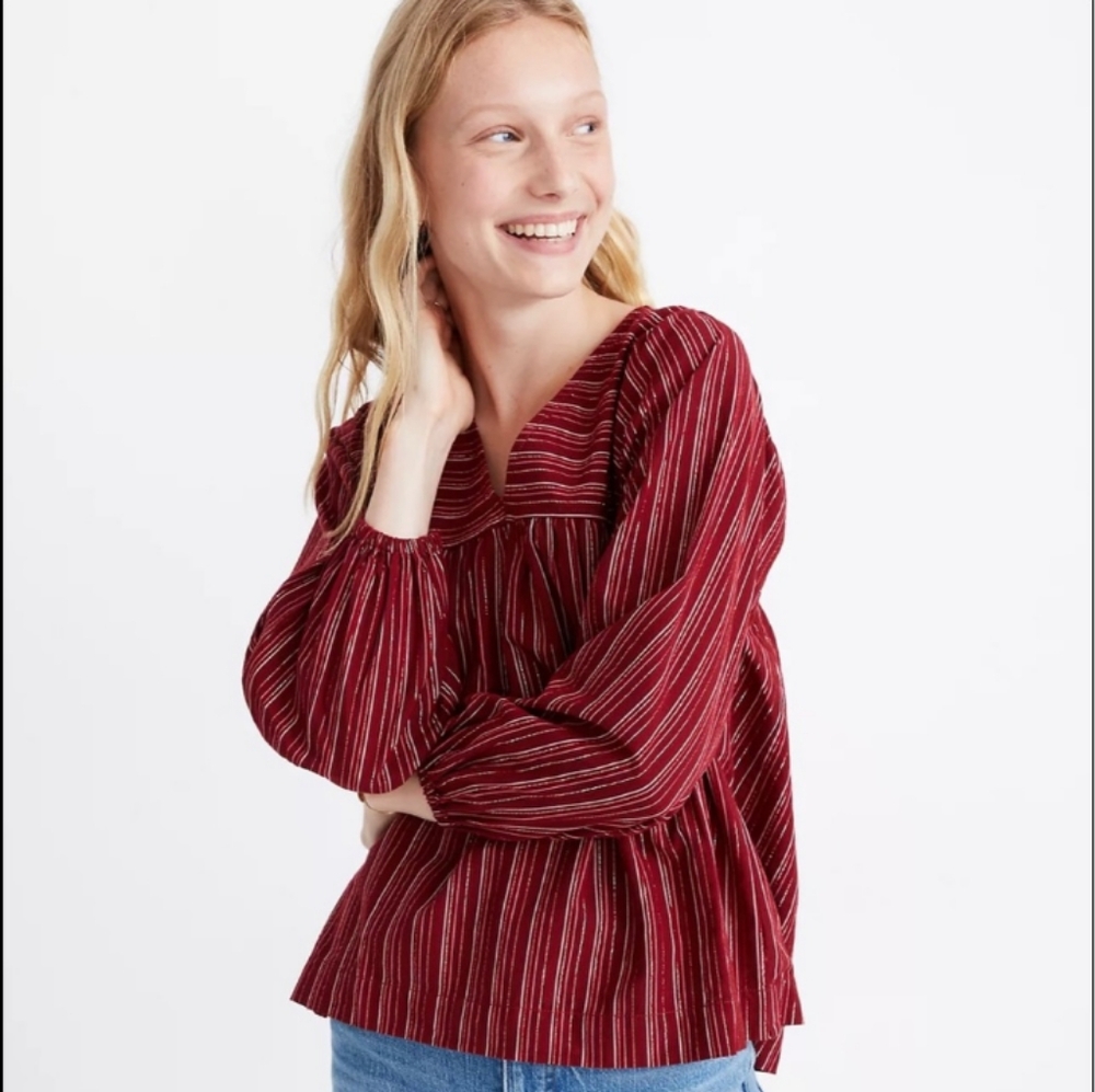 Madewell Swingy Peasant Top in Metallic Stripe Size Medium